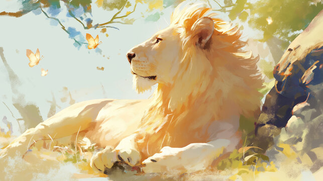 Leão na natureza - Ilustração
