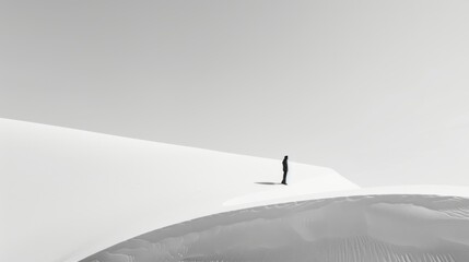 Fototapeta na wymiar Solitude in the Desert: A Man's Journey Towards Self-Healing, A Tranquil Journey through the white Desert Wilderness