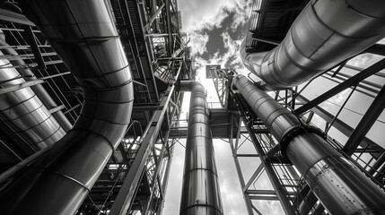 inside of a industial manufacturing plant. steel mill or chemical production site.