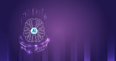 Head silhouette with particles on a purple background, data analysis, data science. Network interpretation. Digital brain, vector software digital code. The abstract face of artificial intelligence.
