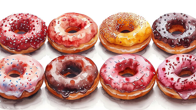 illustration of donuts painted with watercolors