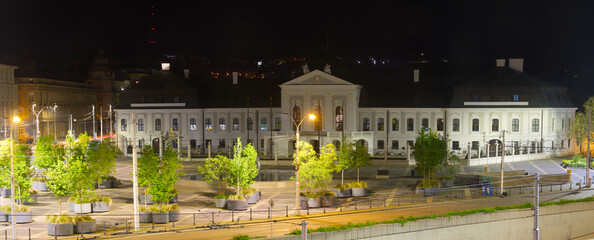 Bratislava presidential palace at night long exposure in Slovakia, Europe