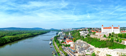 Bratislava Castle Slovakia in beautiful weather, aerial view in Europe - 786284368