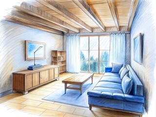 Fototapeta premium a sketch of a beautiful modern living room