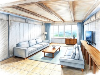 Naklejka na ściany i meble a sketch of a beautiful modern living room