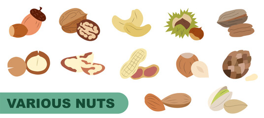 A collection of different colored nuts. Various nuts. Concept of healthy eating.