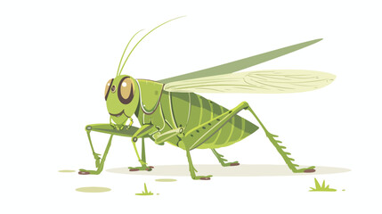 Cute cartoon green grasshopper on a white background.