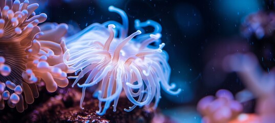 Vibrant sea anemone flourishing in the midst of a colorful and diverse coral reef ecosystem