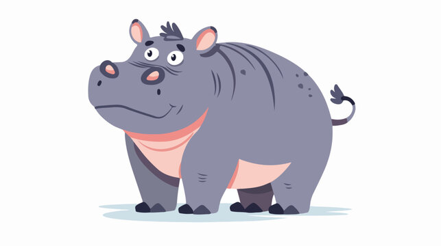 Cute cartoon hippo flat vector isolated on white backgroud