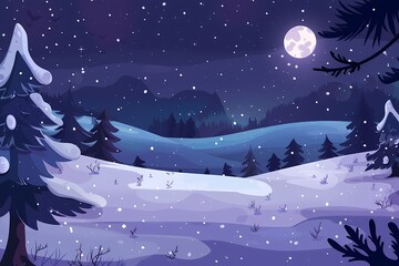 Night winter background, Cartoon Illustration - obrazy, fototapety, plakaty