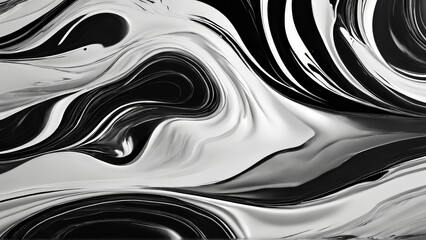 3d render, abstract background with black and white liquid waves.