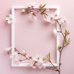 Minimalist frame with a single branch of cherry blossoms.