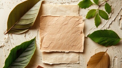 Eco-themed digital memos with leaf and wood textures