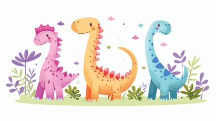 Cute colorful dinosaurs isolated on white background vector