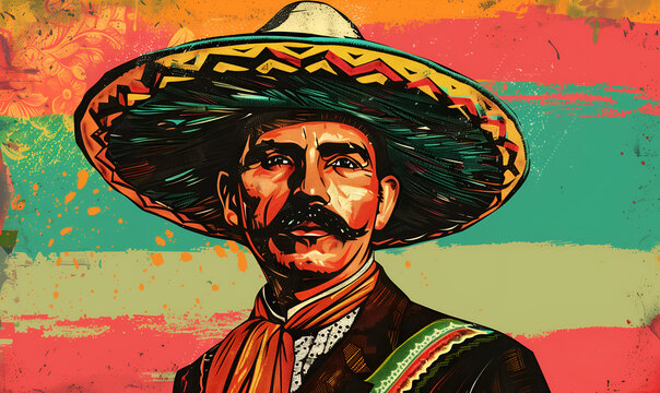 Cinco De Mayo illustration of a middle-aged man in sambrero
