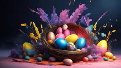 Obraz na płótnie Canvas Brightly decorated Easter eggs.