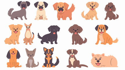 Cute dogs doodle vector set. Cartoon dog or puppy char