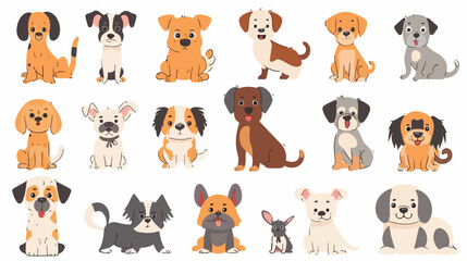 Cute dogs doodle vector set. Cartoon dog or puppy char