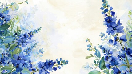 Obraz na płótnie Canvas A serene boho frame of blue delphiniums and sage leaves encasing a spa treatment menu