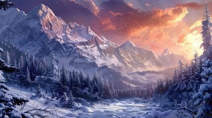 Beautiful snowy mountain scenery