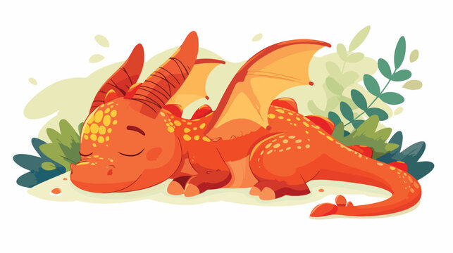 Cute fairy tale dragon sleeping relaxing. Fairytale backgroud