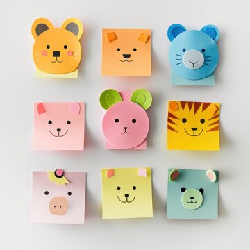 A list sheet filled with digital sticky notes shaped like animals each note containing simple reminders or tasks