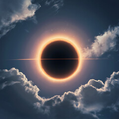  a solar eclipse, with the moon partially covering the sun, casting a mesmerizing glow across the sky