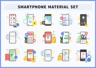15種類のお洒落なスマートフォンのイラスト素材セット