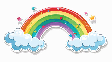 Cute half circle rainbow with cloud sticker. Vector Illustration