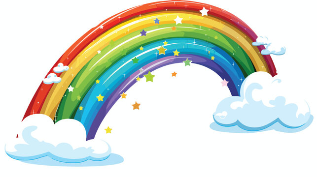 Cute half circle rainbow with cloud sticker. Vector Illustration