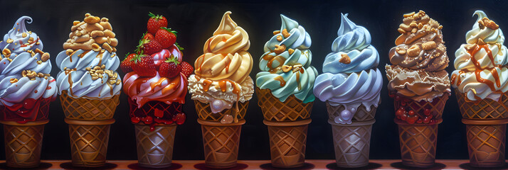 ice-cream in waffle cones - obrazy, fototapety, plakaty