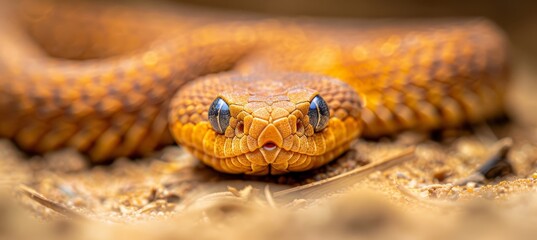 Venomous snake ready to strike in the arid desert wilderness, showing signs of aggression