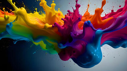 Liquid color paint splash like water. A vivid paint splash swirling, mix of colors as two chemicals reaction .Multicolor splashes . Abstract color background. Colorful paint.a group of colorful flower