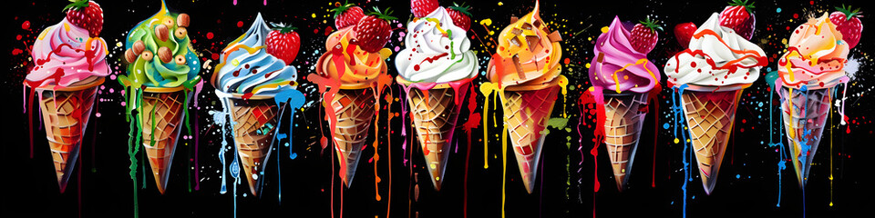 ice-cream in waffle cones - obrazy, fototapety, plakaty