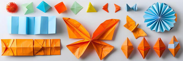 Step-by-Step Guide to Create a Colorful Origami Butterfly - Simple to Complex Folds - obrazy, fototapety, plakaty