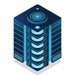 Isometric futuristic server. Isometric database or data center. Abstract blockchain. Computer storage. Cloud storage. Vector illustration