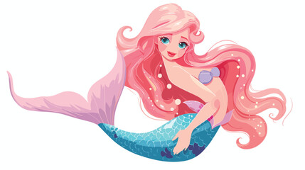 Cute little mermaid. Beautiful cartoon mermaid girl wi - obrazy, fototapety, plakaty