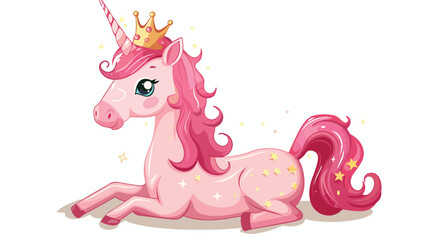 Obraz na płótnie Canvas Cute little Pink Unicorn with Crown Vector Illustration