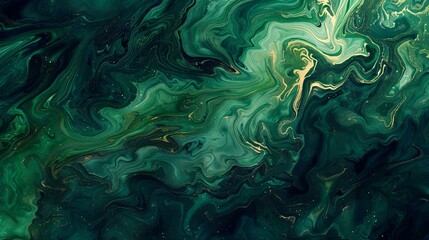 Fototapeta na wymiar Water inspired CG artwork of green and gold marble texture