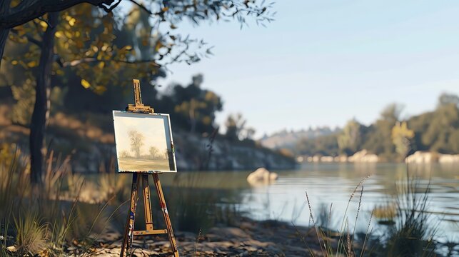 Creative healing retreat, outdoor art session, calm, wide shot