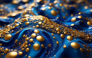 A blue and gold background with lots of gold dots, Abstract Wave Background