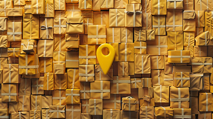 Navigational pin in vibrant Yellow oversees a landscape of distributed packages