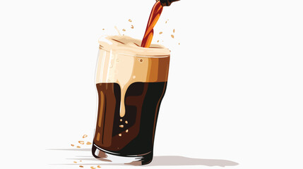 Dark beer being poured into a glass creating a foamy  - obrazy, fototapety, plakaty