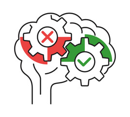Brain with gears inside and Yes or No symbols 