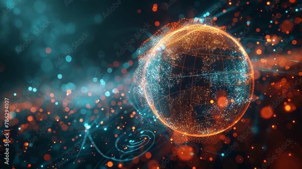 Aufkleber Data sphere visualization with text. HUD wireframe mesh sphere. Science technology. Digital data. Information analysis.