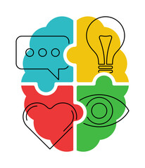Cognitive Psychology - brain with 4 puzzle pieces