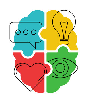 Cognitive Psychology - brain with 4 puzzle pieces