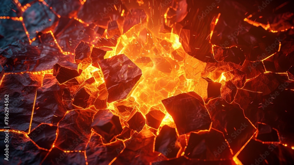 Poster abstract geometric background. cracked surface and explosion power design. 3d illustration.