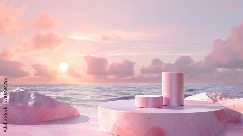 Aufkleber background with cylinder box for cosmetic product display. abstract 3d scene composition background.
