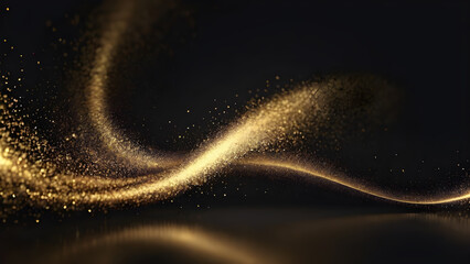 Fototapeta na wymiar Golden glittering particles on a black background. 3D rendering.